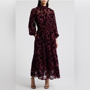 Lost + Wander Muave Spell Long Sleeve Dress Floral Deep Purple - Medium